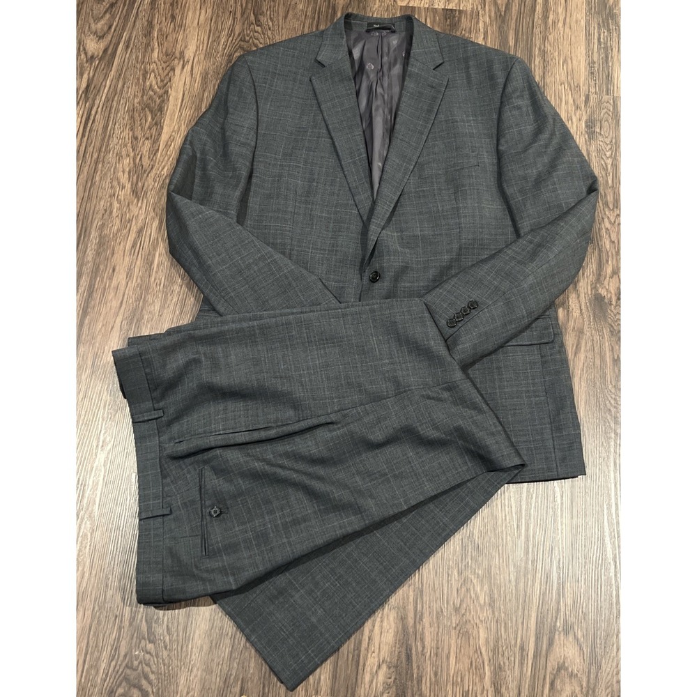 Lauren Ralph Lauren 2 Piece Suit Mens Size 48L 40R Plaid Gray Single Vented Wool
